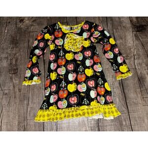 Jelly the Pug Girls Apple Print Long Sleeve Dress Size 7 Ruffle Yellow